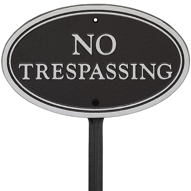 Whitehall No Trespassing Oval Statement Plaque, Black/Silver