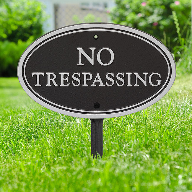 Whitehall No Trespassing Oval Statement Plaque, Black/Silver