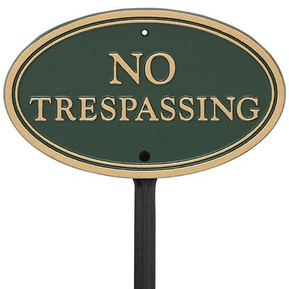 Whitehall No Trespassing Oval Statement Plaque, Green/Gold