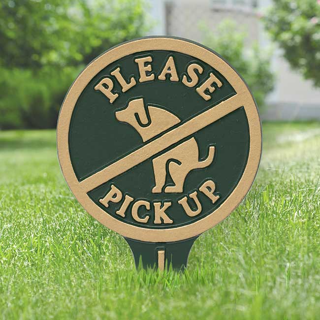 Whitehall Please Pick Up Dog Poop Lawn Marker, Green/Gold