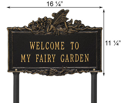 Whitehall Welcome to My Fairy Garden Lawn Marker, Blk/Gold