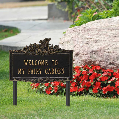 Whitehall Welcome to My Fairy Garden Lawn Marker, Blk/Gold