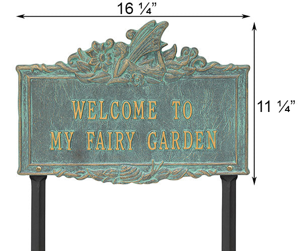 Whitehall Welcome to My Fairy Garden Lawn Marker, Brnz/Vrdi