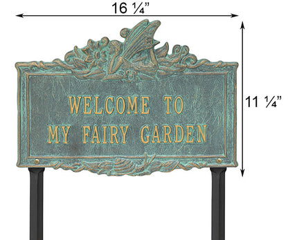 Whitehall Welcome to My Fairy Garden Lawn Marker, Brnz/Vrdi