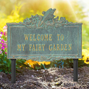 Whitehall Welcome to My Fairy Garden Lawn Marker, Brnz/Vrdi