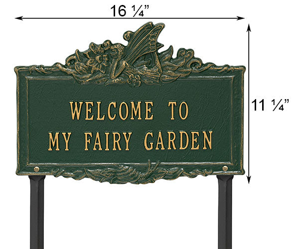 Whitehall Welcome to My Fairy Garden Lawn Marker, Grn/Gold