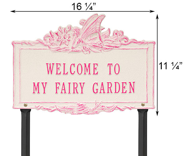 Whitehall Welcome to My Fairy Garden Lawn Marker, Mgn/Stucco