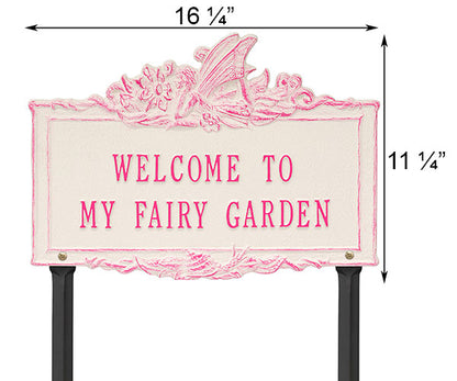 Whitehall Welcome to My Fairy Garden Lawn Marker, Mgn/Stucco