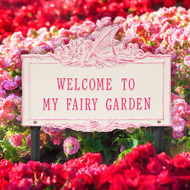 Whitehall Welcome to My Fairy Garden Lawn Marker, Mgn/Stucco