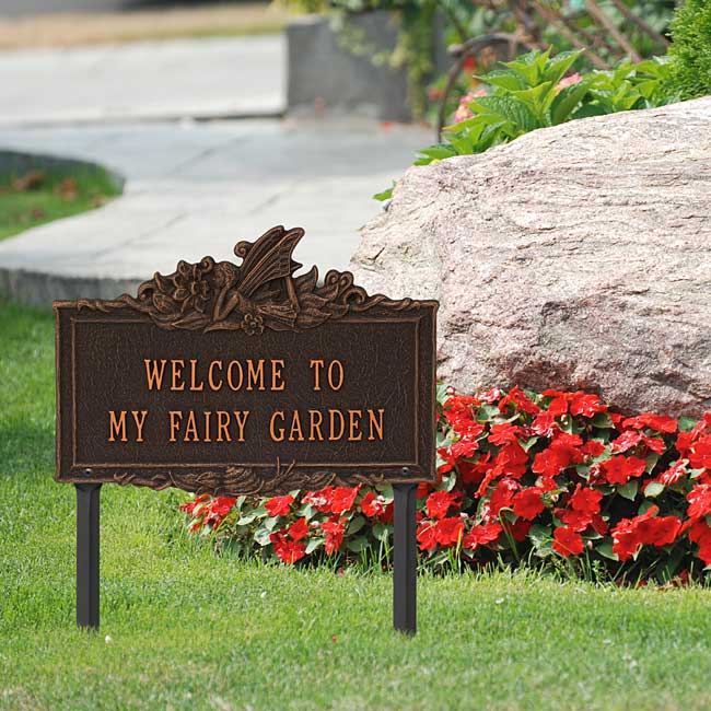 Whitehall Welcome to My Fairy Garden Lawn Marker, Rub Bronze