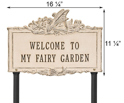 Whitehall Welcome to My Fairy Garden Lawn Marker, Limestone