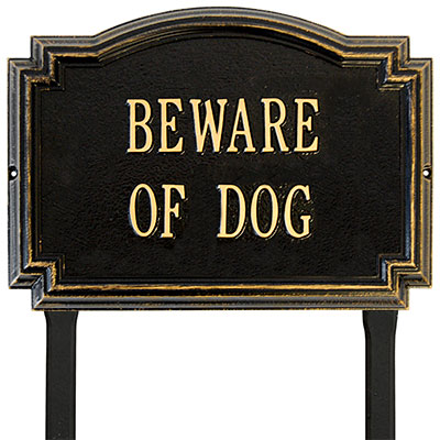 Whitehall Williamsburg Beware of Dog Lawn Marker, Black/Gold