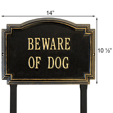 Whitehall Williamsburg Beware of Dog Lawn Marker, Black/Gold