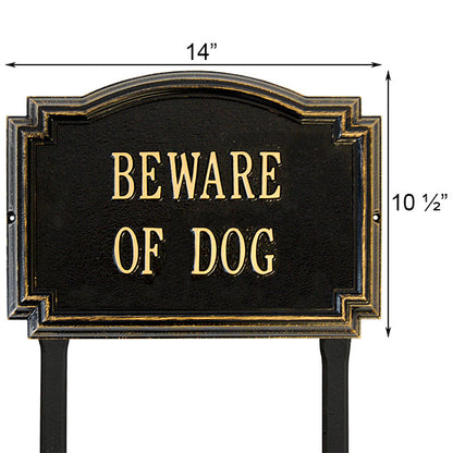 Whitehall Williamsburg Beware of Dog Lawn Marker, Black/Gold