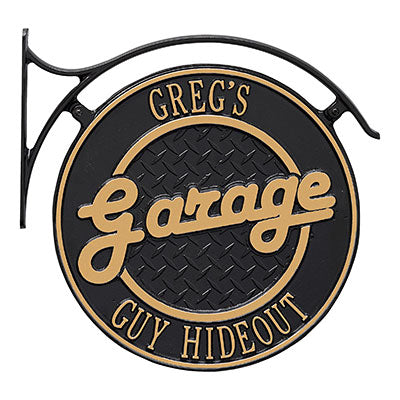 Whitehall 2 Sided Hanging "Garage" Plaque w/Bracket, Black