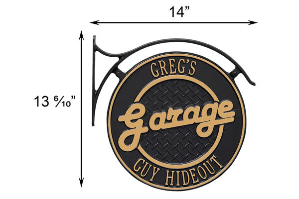 Whitehall 2 Sided Hanging "Garage" Plaque w/Bracket, Black