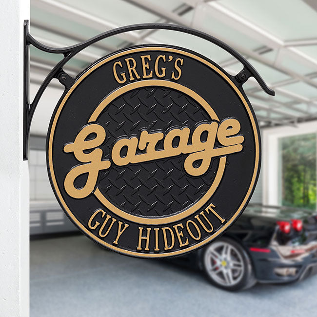 Whitehall 2 Sided Hanging "Garage" Plaque w/Bracket, Black