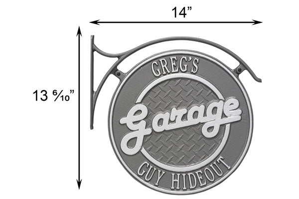 Whitehall 2 Sided Hanging "Garage" Plaque w/Bracket, Pewter