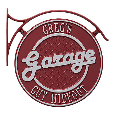 Whitehall 2 Sided Hanging "Garage" Plaque with Bracket, Red