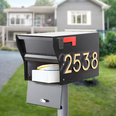 Whitehall MailVault Mailbox w/ Stand-Off Numbers, Blk/Gld