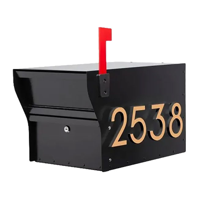 Whitehall MailVault Mailbox w/ Stand-Off Numbers, Blk/Gld