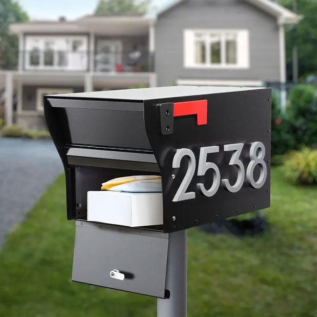 Whitehall MailVault Mailbox w/ Stand-Off Numbers, Blk/Silver
