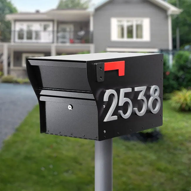 Whitehall MailVault Mailbox w/ Stand-Off Numbers, Blk/Silver