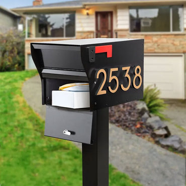 Whitehall MailVault Mailbox w/ Post & Numbers, Blk/Gold