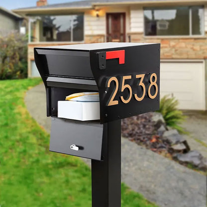 Whitehall MailVault Mailbox w/ Post & Numbers, Blk/Gold