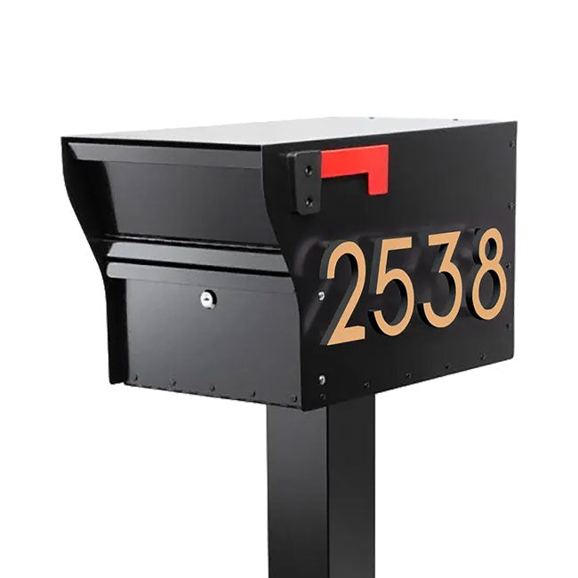 Whitehall MailVault Mailbox w/ Post & Numbers, Blk/Gold