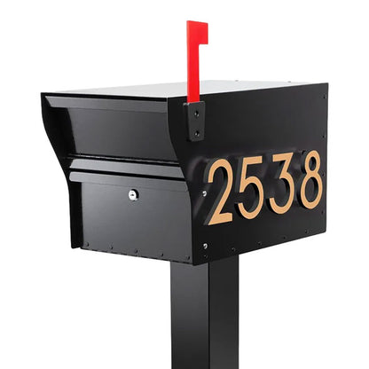 Whitehall MailVault Mailbox w/ Post & Numbers, Blk/Gold