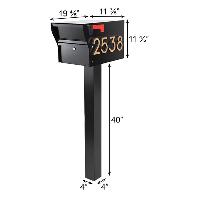 Whitehall MailVault Mailbox w/ Post & Numbers, Blk/Gold