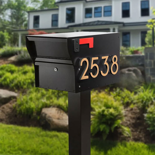 Whitehall MailVault Mailbox w/ Post & Numbers, Blk/Gold