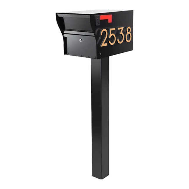Whitehall MailVault Mailbox w/ Post & Numbers, Blk/Gold