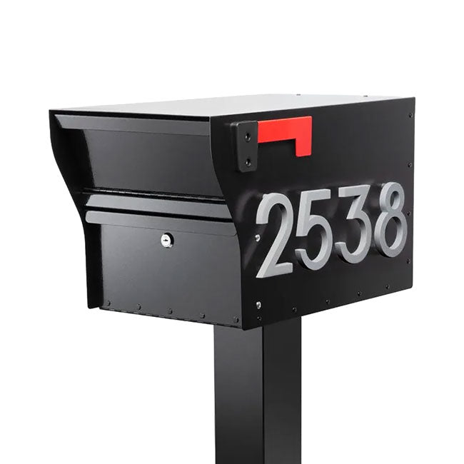 Whitehall MailVault Mailbox w/ Post & Numbers, Blk/Silver