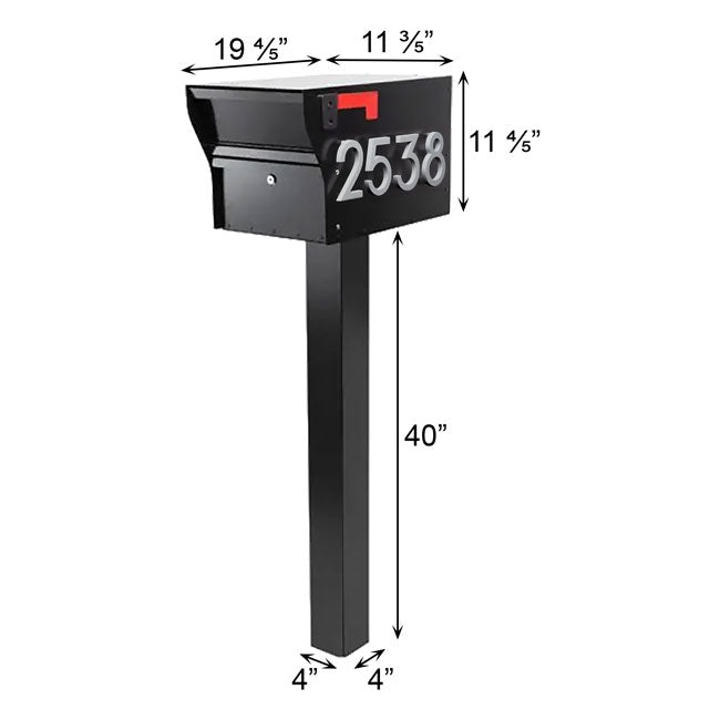 Whitehall MailVault Mailbox w/ Post & Numbers, Blk/Silver