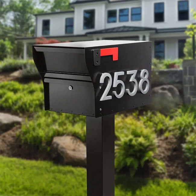 Whitehall MailVault Mailbox w/ Post & Numbers, Blk/Silver