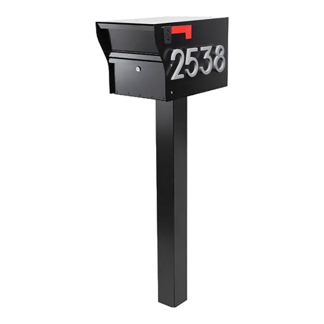 Whitehall MailVault Mailbox w/ Post & Numbers, Blk/Silver