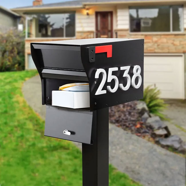 Whitehall MailVault Mailbox w/ Post & Numbers, Blk/White