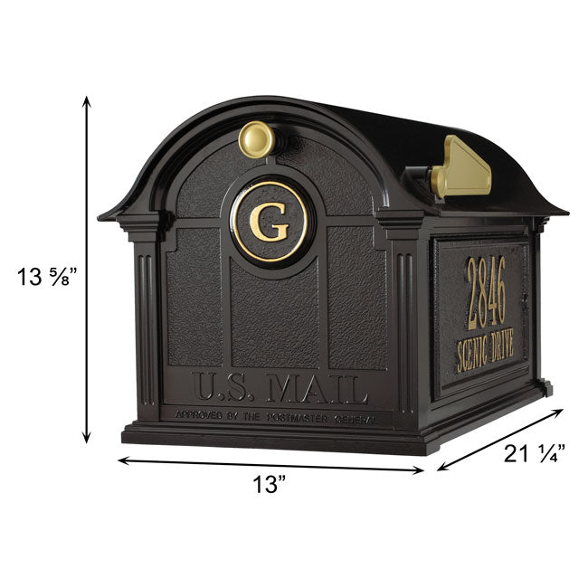 Whitehall Balmoral Mailbox w/Monogram & Side Plaques, Black