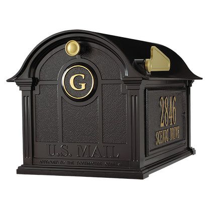 Whitehall Balmoral Mailbox w/Monogram & Side Plaques, Black