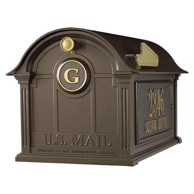 Whitehall Balmoral Mailbox w/Monogram & Side Plaques, Bronze