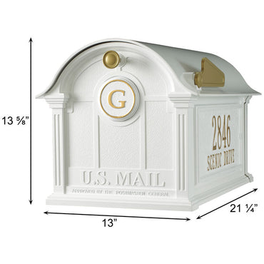 Whitehall Balmoral Mailbox w/Monogram & Side Plaques, White