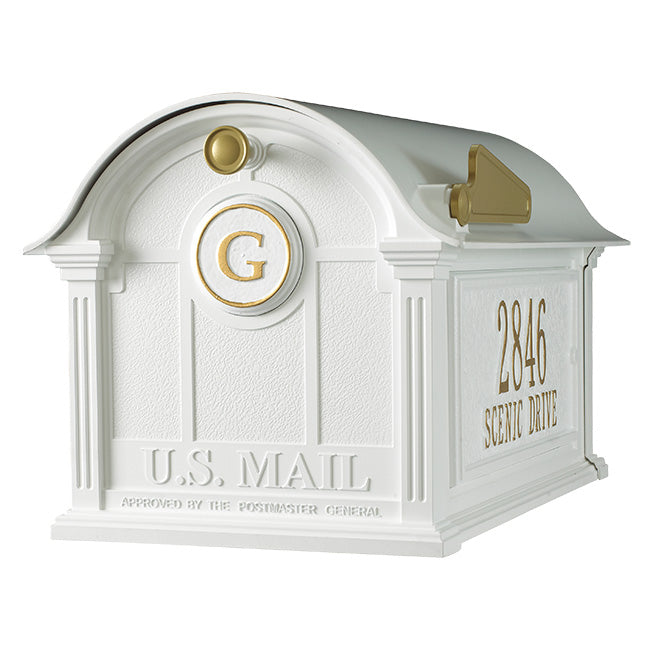 Whitehall Balmoral Mailbox w/Monogram & Side Plaques, White