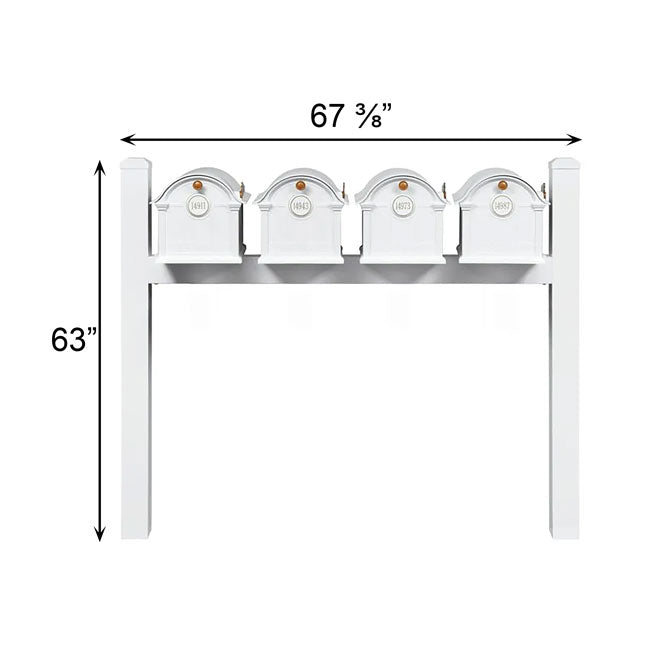 Whitehall Classic Custom Balmoral Mailbox Quad, White/Gold