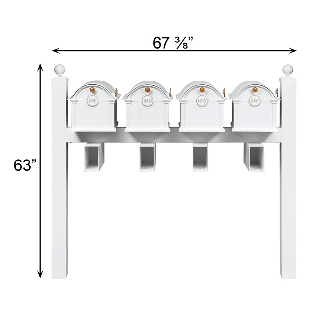 Whitehall Superior Custom Balmoral Mailbox Quad, White/Gold