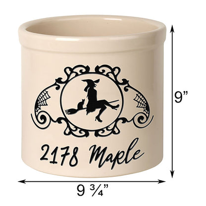 Whitehall Witch on a Broom Stoneware Crock, 1 Line
