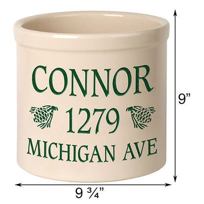 Whitehall Center Pinecones Stoneware Crock, 3 Line