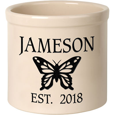 Whitehall Center Butterfly Stoneware Crock, 2 Line