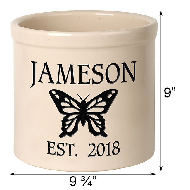 Whitehall Center Butterfly Stoneware Crock, 2 Line